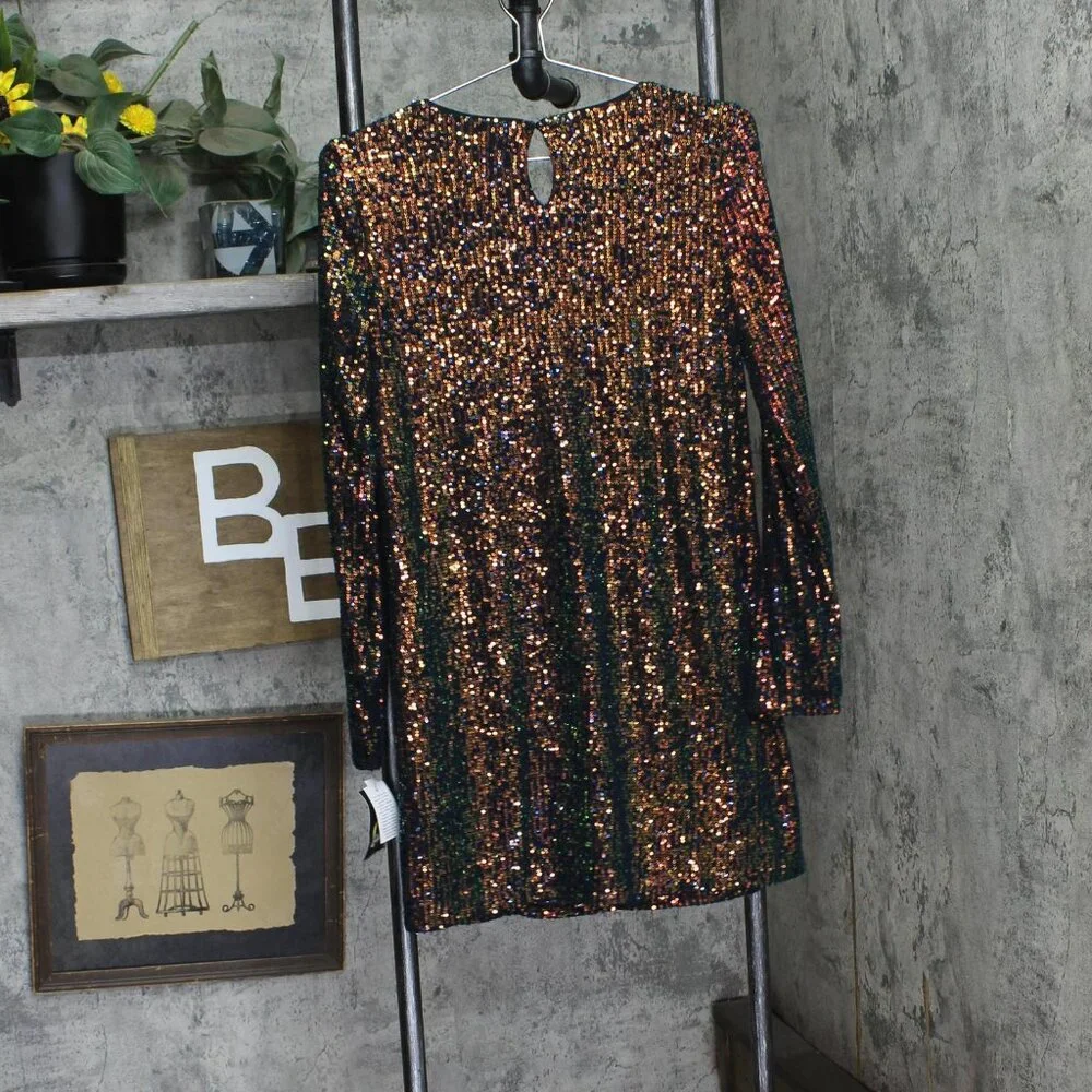 NWT Art Class Long Sleeve Sequin A-Line Dress 92642878 Multi-Colored Black XXL